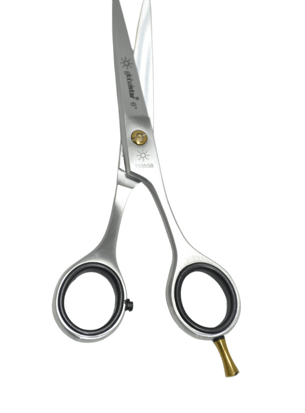 مقص حلاقة احترافي من جلوبال ستار، مقاس 6 بوصات، مصنوع من الفولاذ المقاوم للصدأ مع قبضة مطاطية - مقصات قص شعر دقيقة