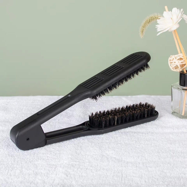 Globalstar Black V-Shaped Folding Boar Bristle Hair Brush for Straight Hair | Compact and Efficient