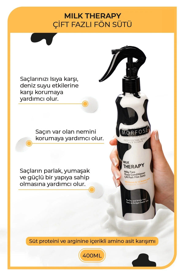 Morfose Milk Therapy 3-Piece Hair Care Set – Shampoo, Mask & Double Phase Blow Milk for Nourished, Shiny Hair