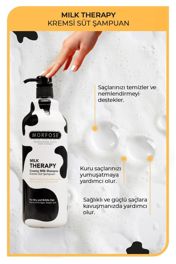Morfose Milk Therapy 3-Piece Hair Care Set – Shampoo, Mask & Double Phase Blow Milk for Nourished, Shiny Hair