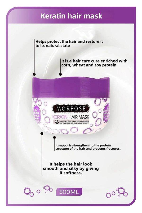 Morfose Keratin Shampoo & Hair Mask Set - 1000ml Shampoo & 500ml Hair Mask for Hair Repair