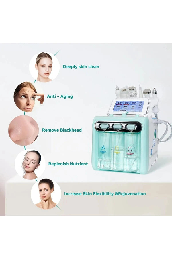 Globalstar 7-in-1 Hydra Facial Machine – Professional Skin Rejuvenation & Blackhead Removal Beauty Device, Green Metal