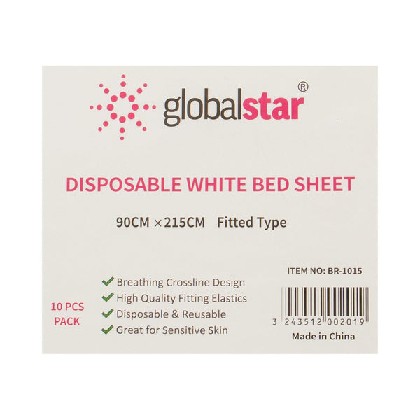 Globalstar White Fitted Bed Cover 90 x 215 cm – Pack of 10 High-Quality Sheets