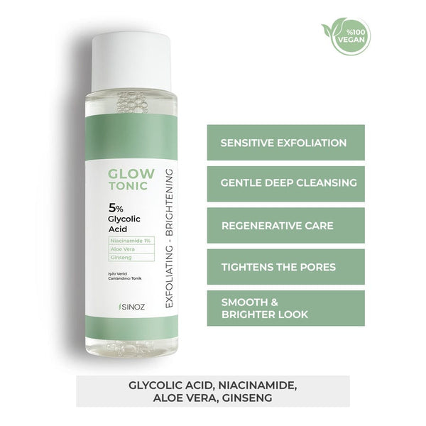 Sinoz Glow Tonic 200ml – Pore Tightening, Exfoliating, Purifying with Salicylic Acid, Niacinamide & Ginseng