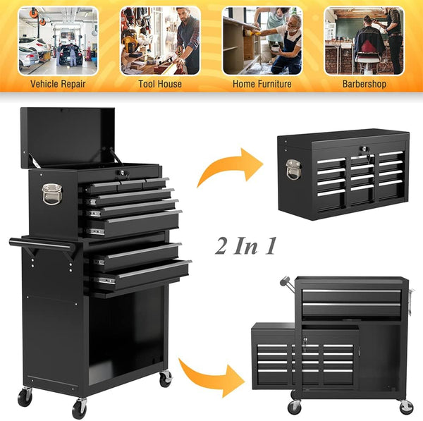 Globalstar On Shine 8-Drawer Rolling Tool Chest – Heavy-Duty Steel Storage Cabinet with Wheels & Lockable Top Box for Garage, Salon & Warehouse (Cool Black)