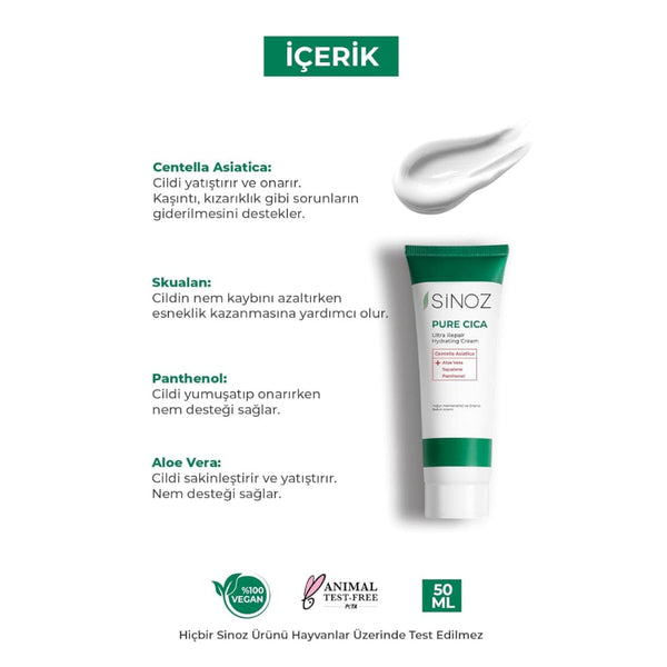 Sinoz Pure Cica Intensive Repair Cream 50ml – Centella Asiatica, Soothing & Moisturizing Barrier Care,