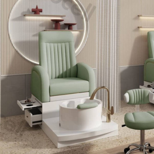 Globalstar High-End Green Pedicure Chair with Cup Holder - Luxury Salon Seating