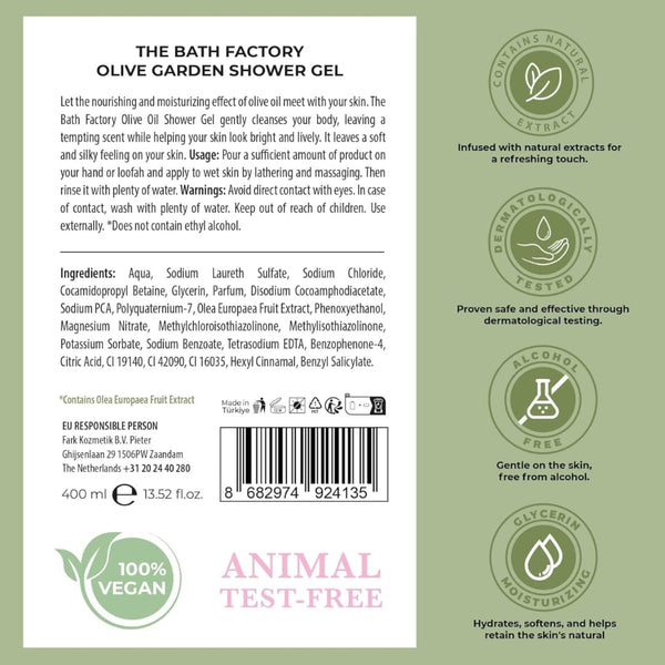 The Bath Factory Olive Garden Shower Gel – Gentle Cleansing & Nourishing, 400ml