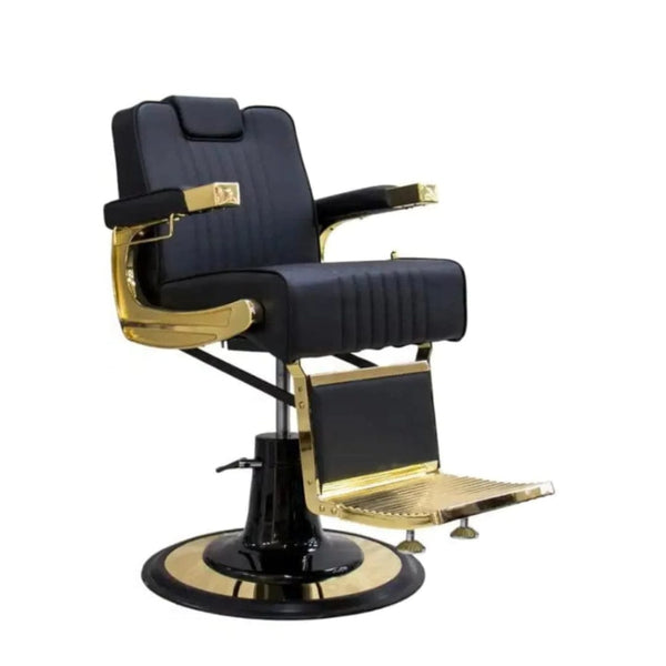 Globalstar Classic Barber Chair Gold Frame with Black Leather Upholstery – Stylish & Durable