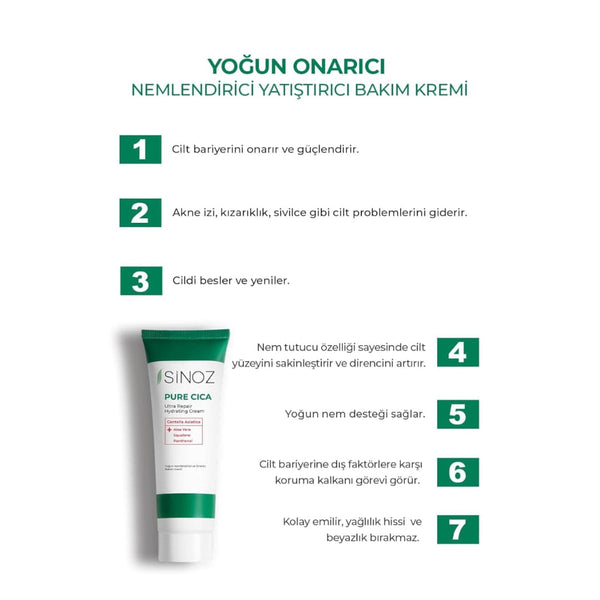 Sinoz Pure Cica Intensive Repair Cream 50ml – Centella Asiatica, Soothing & Moisturizing Barrier Care,