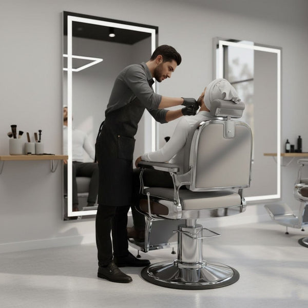 Globalstar BC-9997 Grey Barber Chair – Soft Leather 360° Rotating Professional Salon Chair