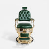 Globalstar BC-2004 Classic Gold Leather Barber Chair – Green Upholstery with Hydraulic Lift & 360° Swivel