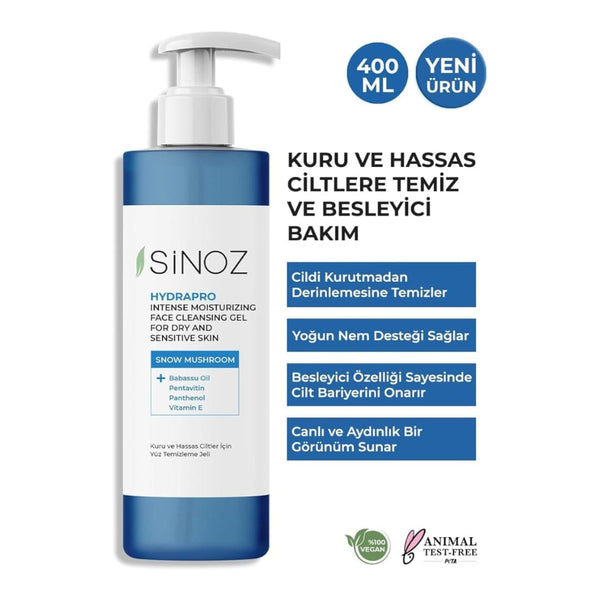 Sinoz Hydrapro Facial Cleansing Gel – Intensive Moisturizing for Dry Sensitive Skin, 400ml