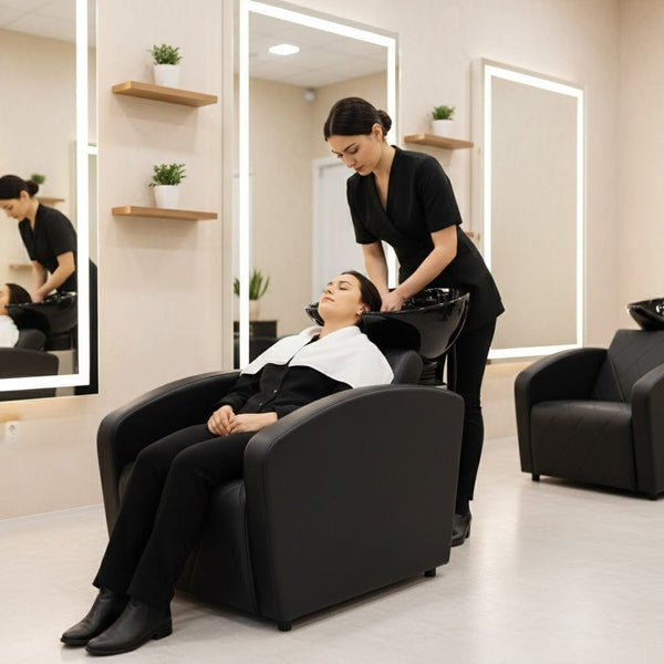 Globalstar XT-203-2-2 Black Shampoo Chair with Basin – Professional Salon Backwash Unit Premium Leather