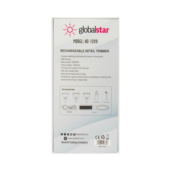 Globlastar Professional Beard & Hair Trimmer - Detachable Head Type-C Fast Charge | Long Battery Backup