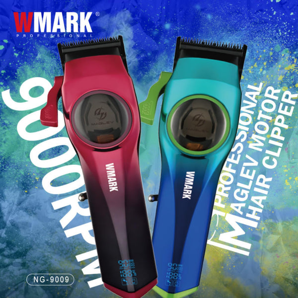 WMARK NG-9009 Professional Hair Clipper 10000 RPM Maglev Motor Zero Gap DLC Fade Blade Cordless Blue