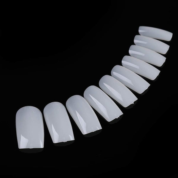 Globalstar 500pcs Natural Acrylic Full Cover Artificial False Nails Tips with Storage Box for Home and Salon Manicures