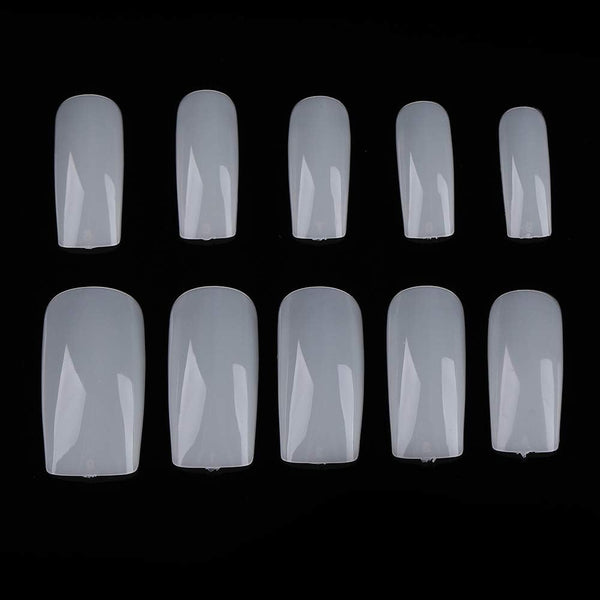 Globalstar 500pcs Natural Acrylic Full Cover Artificial False Nails Tips with Storage Box for Home and Salon Manicures
