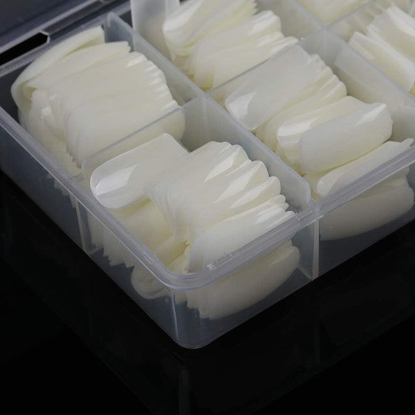 Globalstar 500pcs Natural Acrylic Full Cover Artificial False Nails Tips with Storage Box for Home and Salon Manicures