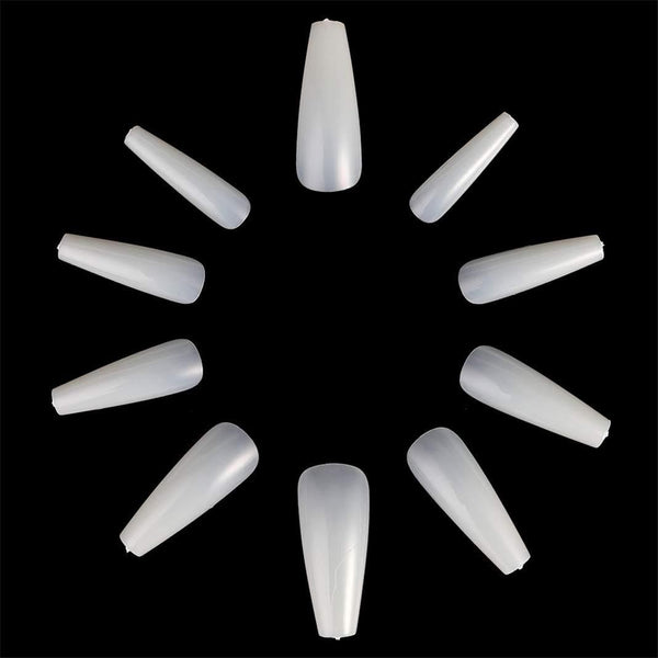 Globalstar 500PCS Coffin Nail Tips - Long Ballerina Acrylic Fake Nails, Extra Natural False Nails (10 Sizes)