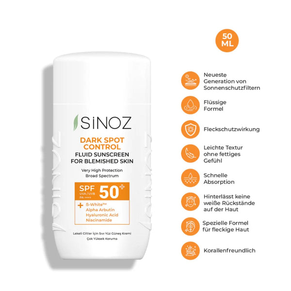 Sinoz Liquid Sunscreen SPF50+ for Spotted Skin – Gentle, Fragrant Sun Protection & Even Tone, 50ml