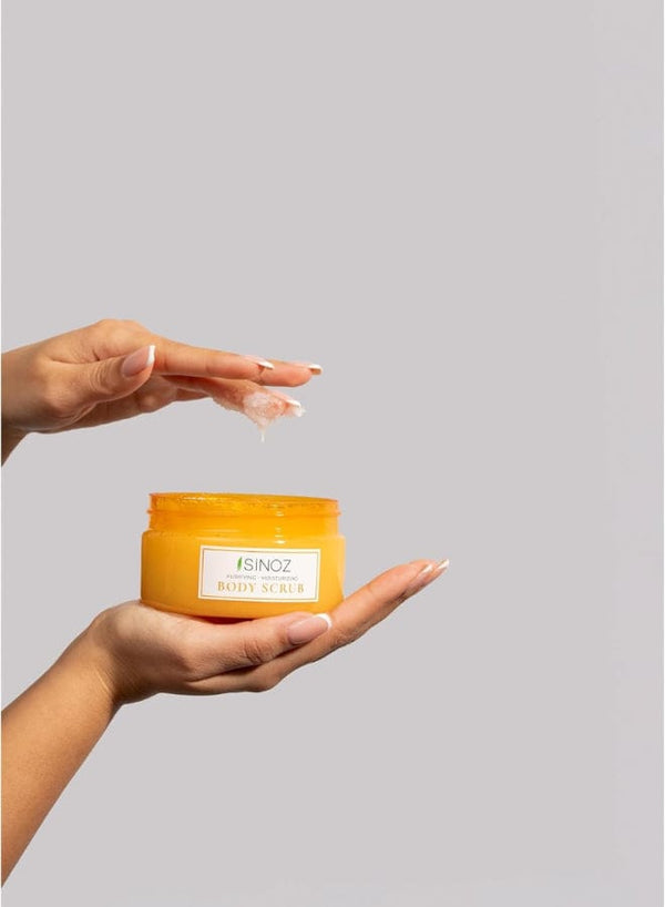 Sinoz Gold Aura Body Scrub – Natural Salt Exfoliation with Soothing Cucumber Extract, 300g