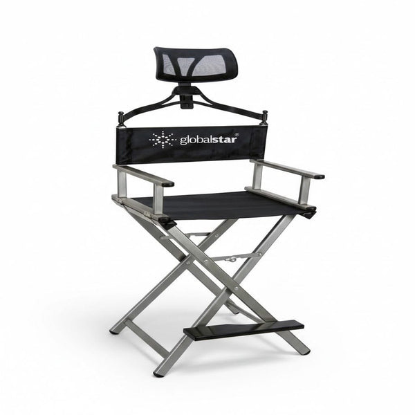 Globalstar Foldable Tall Makeup Chair Silver with Headrest – Portable Director & Makeup Artist Chair