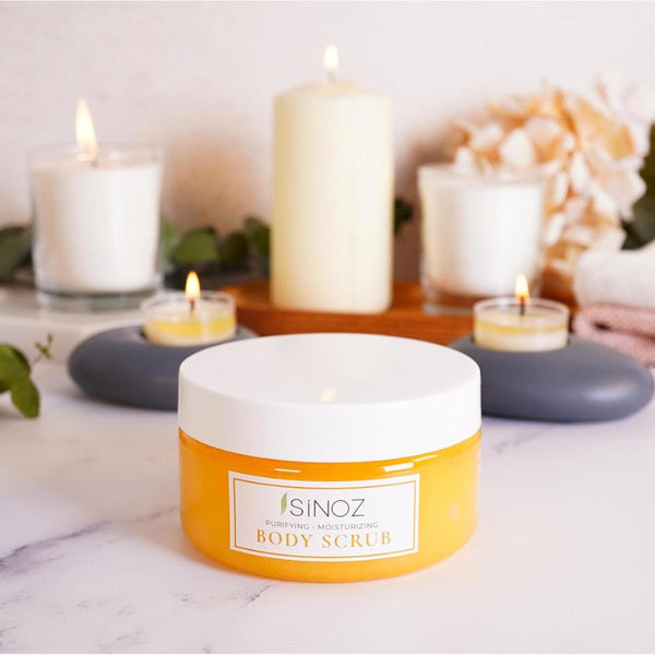 Sinoz Gold Aura Body Scrub – Natural Salt Exfoliation with Soothing Cucumber Extract, 300g