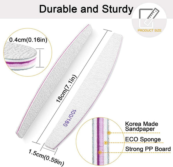 مبرد أظافر جلوبال ستار بروفيشنال 25 قطعة بحبيبات 100/180 - مثالي للأظافر الأكريليكية والطبيعية