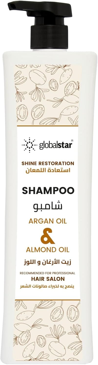 Global Star Professional Hair Shampoo – Argan & Almond Oil – 1000ml | Smooth, Soft & Healthy Hair
