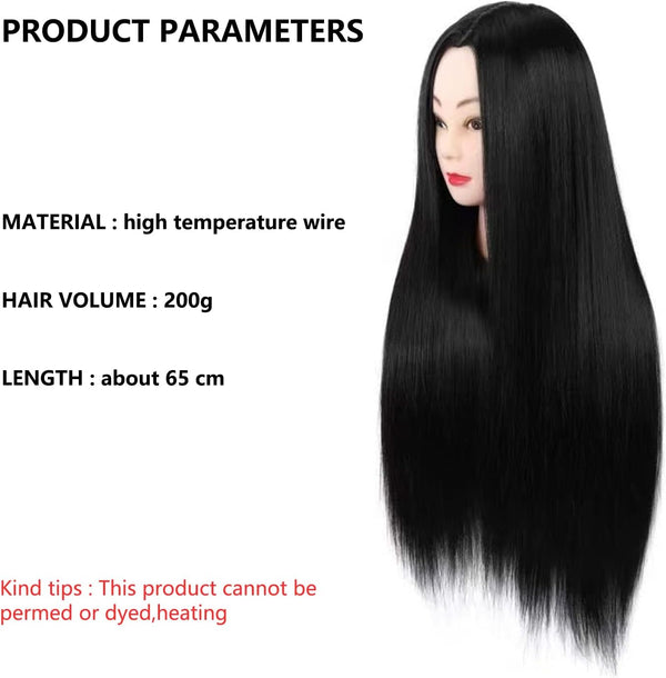 Globalstar 30% Human Hair Mannequin Head with Clamp Holder - 24'' Black, Perfect for Braiding and Hair Styling Practice