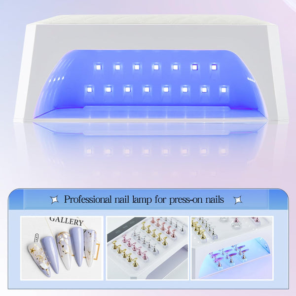 مصباح أظافر LED UV قابل لإعادة الشحن بمقبضين من Globalstar بقوة 178 وات مع وسادة من البولي يوريثان - مجفف أظافر لاسلكي احترافي