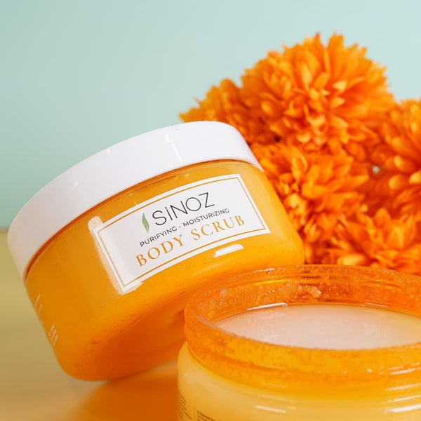 Sinoz Gold Aura Body Scrub – Natural Salt Exfoliation with Soothing Cucumber Extract, 300g