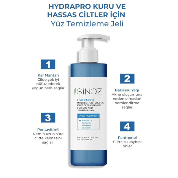 Sinoz Hydrapro Facial Cleansing Gel – Intensive Moisturizing for Dry Sensitive Skin, 400ml