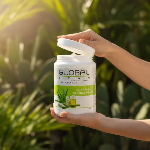 قناع الشعر بالزيت الساخن من جلوبال ستار بخلاصة الصبار 1500 مل