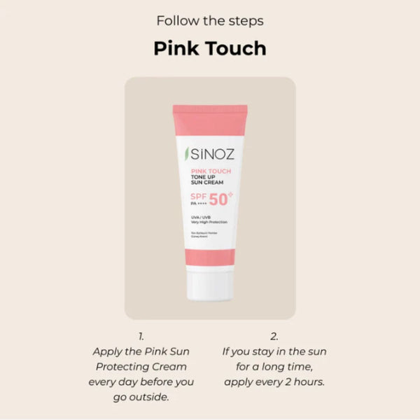 Sinoz Pink Touch SPF 50 Facial Sunscreen – Skin Brightening, Tone Equalizer, Anti-Aging, 50ml