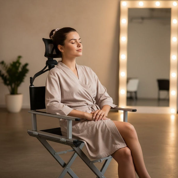 Globalstar Foldable Tall Makeup Chair Silver with Headrest – Portable Director & Makeup Artist Chair