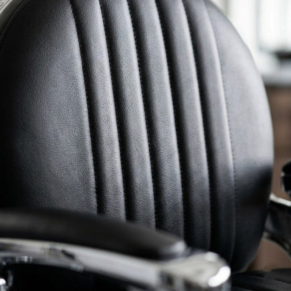 GlobalStar 4818 Professional Barber Chair - Premium Black Leather Hydraulic Salon Chair with Polished Chrome Frame - Heavy Duty Styling Chair