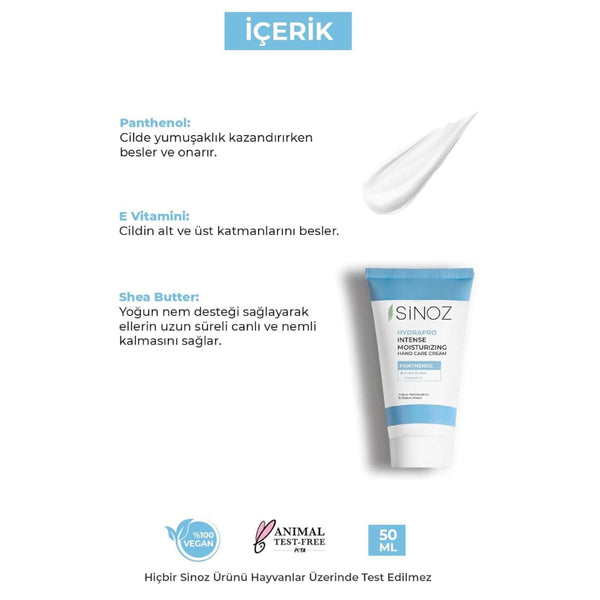 Sinoz Intensive Moisturizing Hand Cream – Deep Hydration & Repair with Shea Butter & Panthenol, 50ml