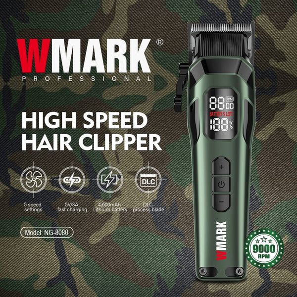 WMARK NG-8080 Professional Hair Clipper 9000 RPM 5-Speed DLC 9CR18 Blades 4600mAh 400min Battery