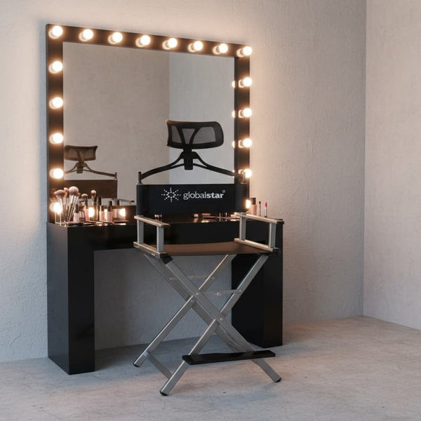 Globalstar Foldable Tall Makeup Chair Silver with Headrest – Portable Director & Makeup Artist Chair