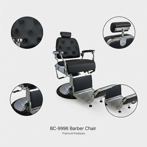 Globalstar Black Professional Barber Chair BC9996 – Hydraulic Lift & Leather Upholstery for Salons