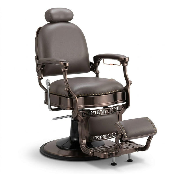 GlobalStar 66-12 Professional Barber Chair - Modern Hydraulic Salon Styling Chair with Gray Leather & Bronze Frame - Heavy Duty Reclining Chair
