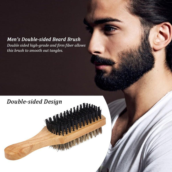 Globalstar Men's Double-Sided Beard Brush - Solid Wood Handle Mustache Shaving Comb