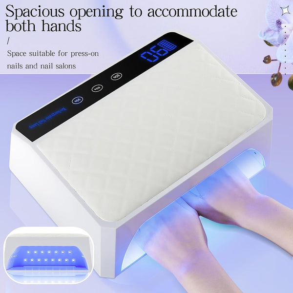 مصباح أظافر LED UV قابل لإعادة الشحن بمقبضين من Globalstar بقوة 178 وات مع وسادة من البولي يوريثان - مجفف أظافر لاسلكي احترافي