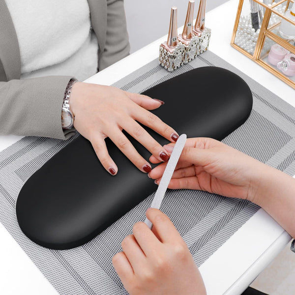 Globalstar Luxury Nail Arm Rest Pillow and Mat Black - Manicure Hand Rest Cushion Pad for Nail Technicians (Black)