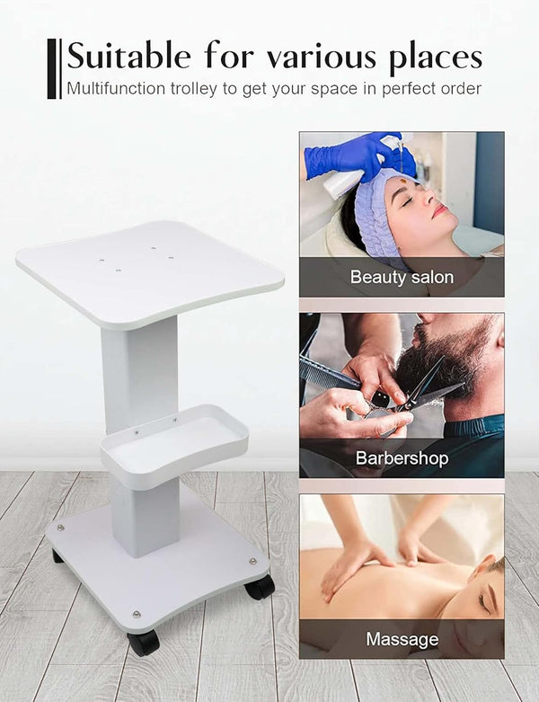 Globalstar Professional Salon & Beauty Trolley – Portable Medical Device Cart with Lockable Wheels, ABS & Aluminum Stand – White