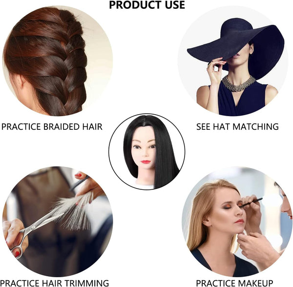 Globalstar 30% Human Hair Mannequin Head with Clamp Holder - 24'' Black, Perfect for Braiding and Hair Styling Practice