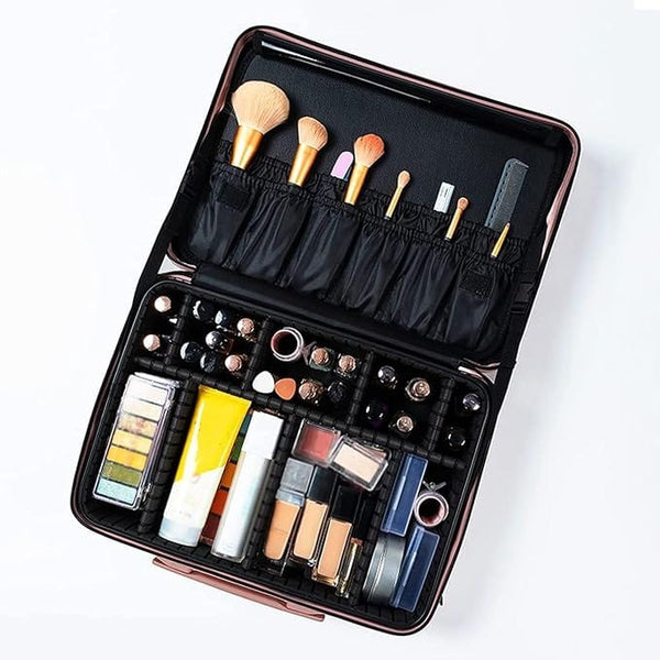 Globalstar Professional Black Makeup Train Case: Sleek Portable Organizer for Makeup Artists and Beauty Enthusiasts