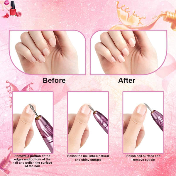 Globalstar Professional Pink Electric Nail Drill Pen - Portable Manicure & Pedicure Tool for Salon-Quality Results at Home